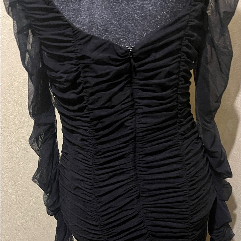 Sheer Overlay Ruched Dress - Picture 5 of 9